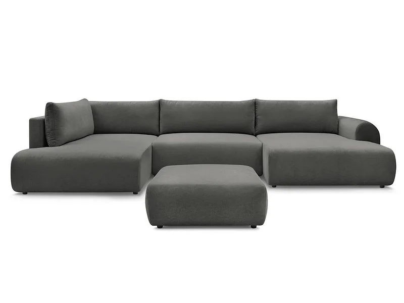 Panorama-Ecksofa mit Hocker BOBOCHIC LUCIEN Stoff dunkelgrau