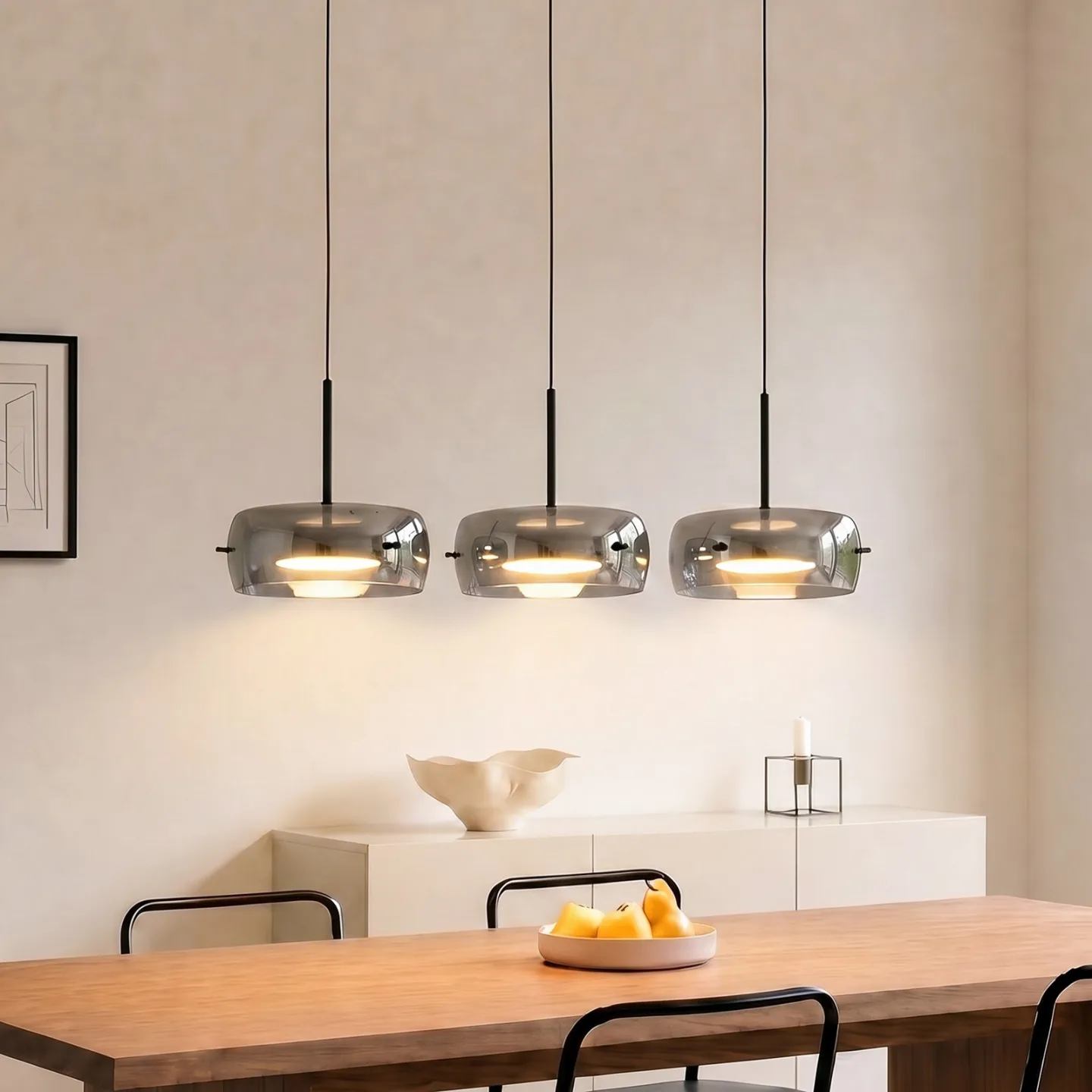 Martis LED-hængelampe, sort, 3 lyskilder, step-dæmpbar - Lucande - Spisestue - Moderne - Glas - Med flere lyskilder