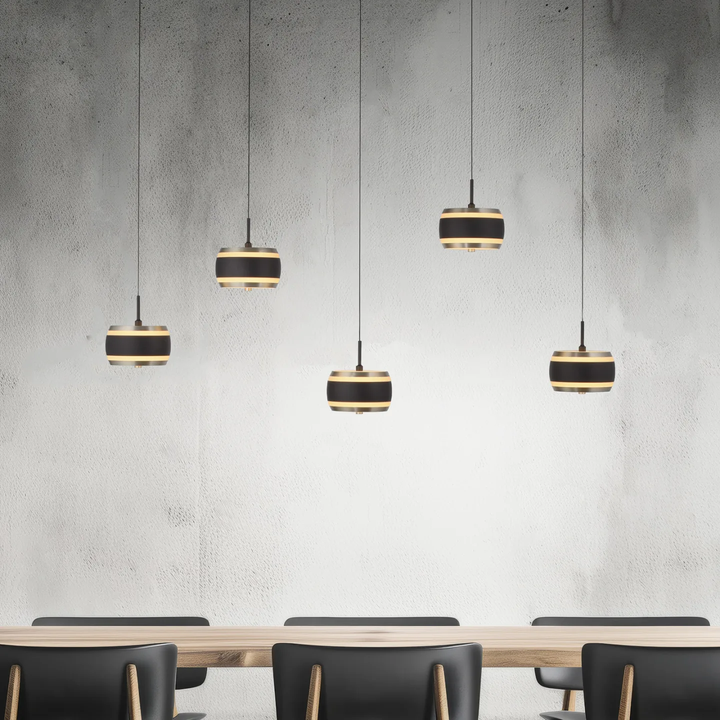 Falling Rings LED-hengelampe, svart, 101 cm, 5 lyskilder – PURE - Stue - Moderne - Metall - Med flere lyskilder