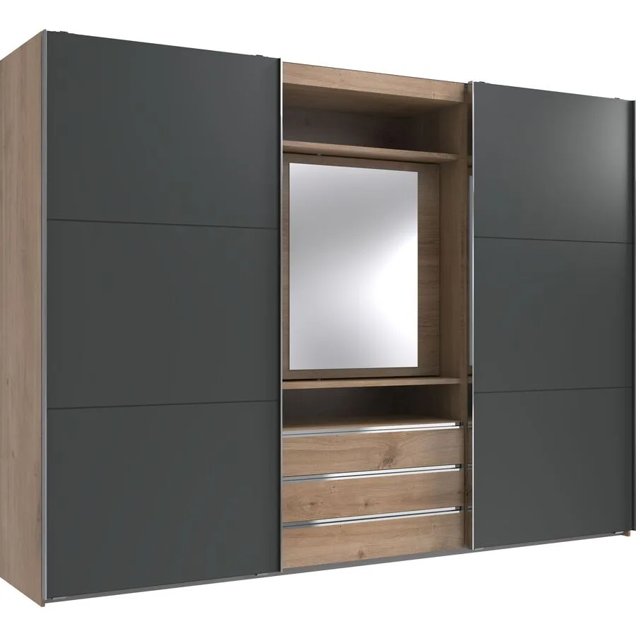 Kleiderschrank Mora Plankeneiche/graphit Holzwerkstoff B 300 cm