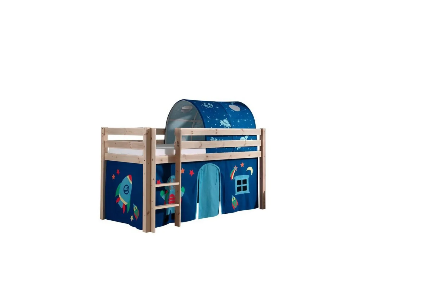 Halvhöjdssäng med gardin Pino Astro Naturlig, Naturlig, Utan rutschkana, Med tunnel, Inga fickor - Naturlig, Naturlig, Utan rutschkana, Med tunnel, Inga fickor