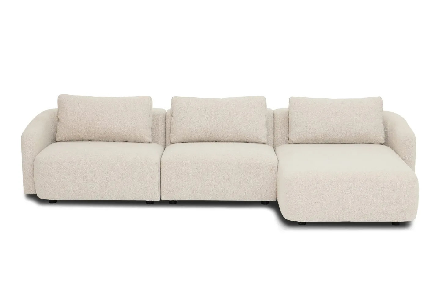 Milano 5-sits Rundad Högervänd L-soffa med Låg Rygg i Beige Boucle -