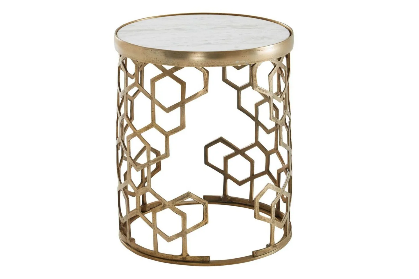 Sido bord Wohnling Äkta marmor rund 44 cm honungskake-optik bas modern -