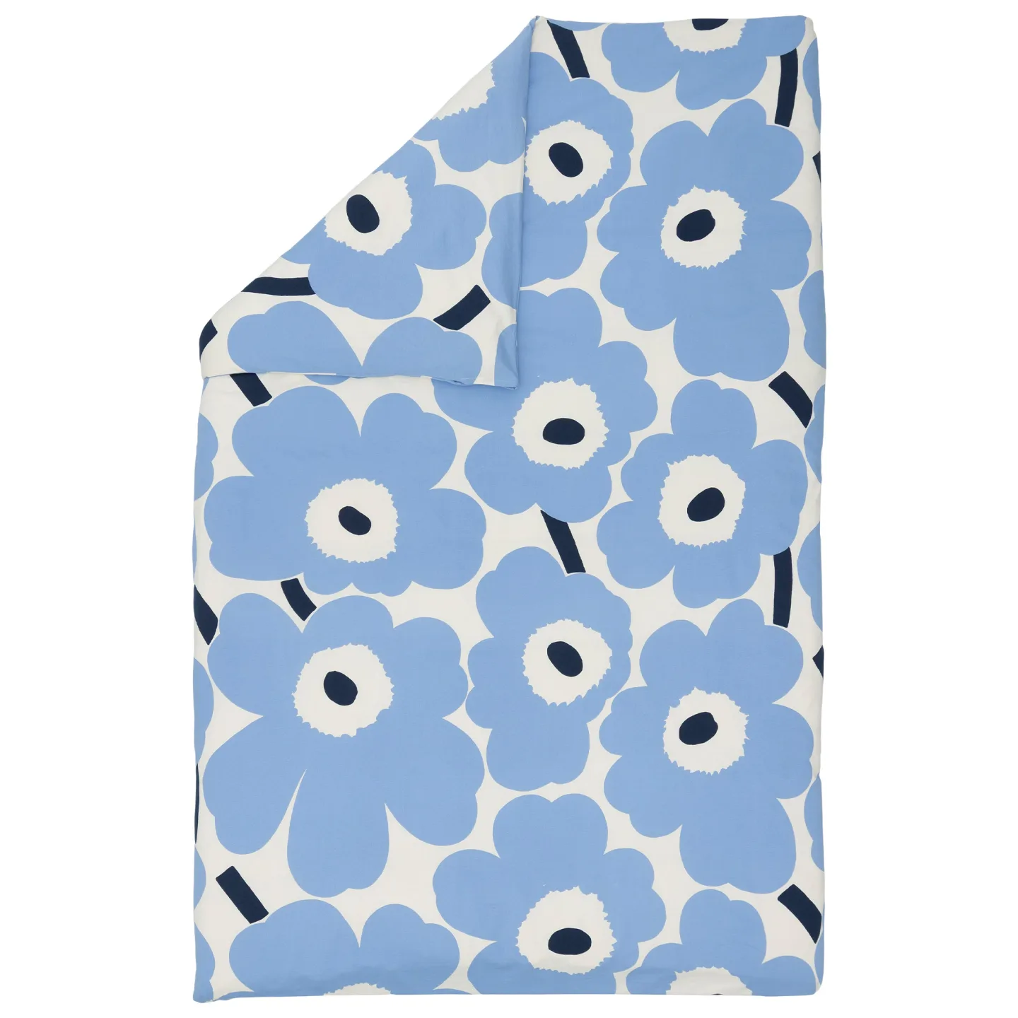 Marimekko - Unikko Jersey Dc 150 x 210 cm Off White Lt.Blue Navy - Påslakan - Maija Isola