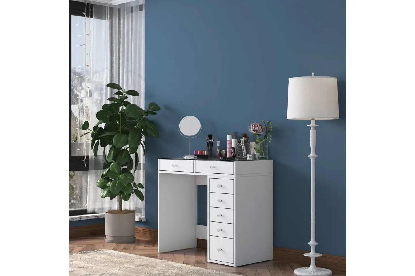 Ramender Sminkbord 90 cm - Glasskiva