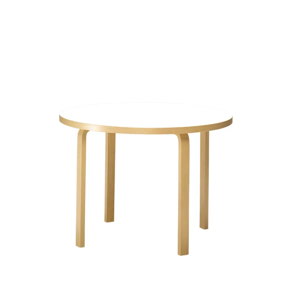 Artek Aalto 90A matbord runt Vit laminat-Björkben