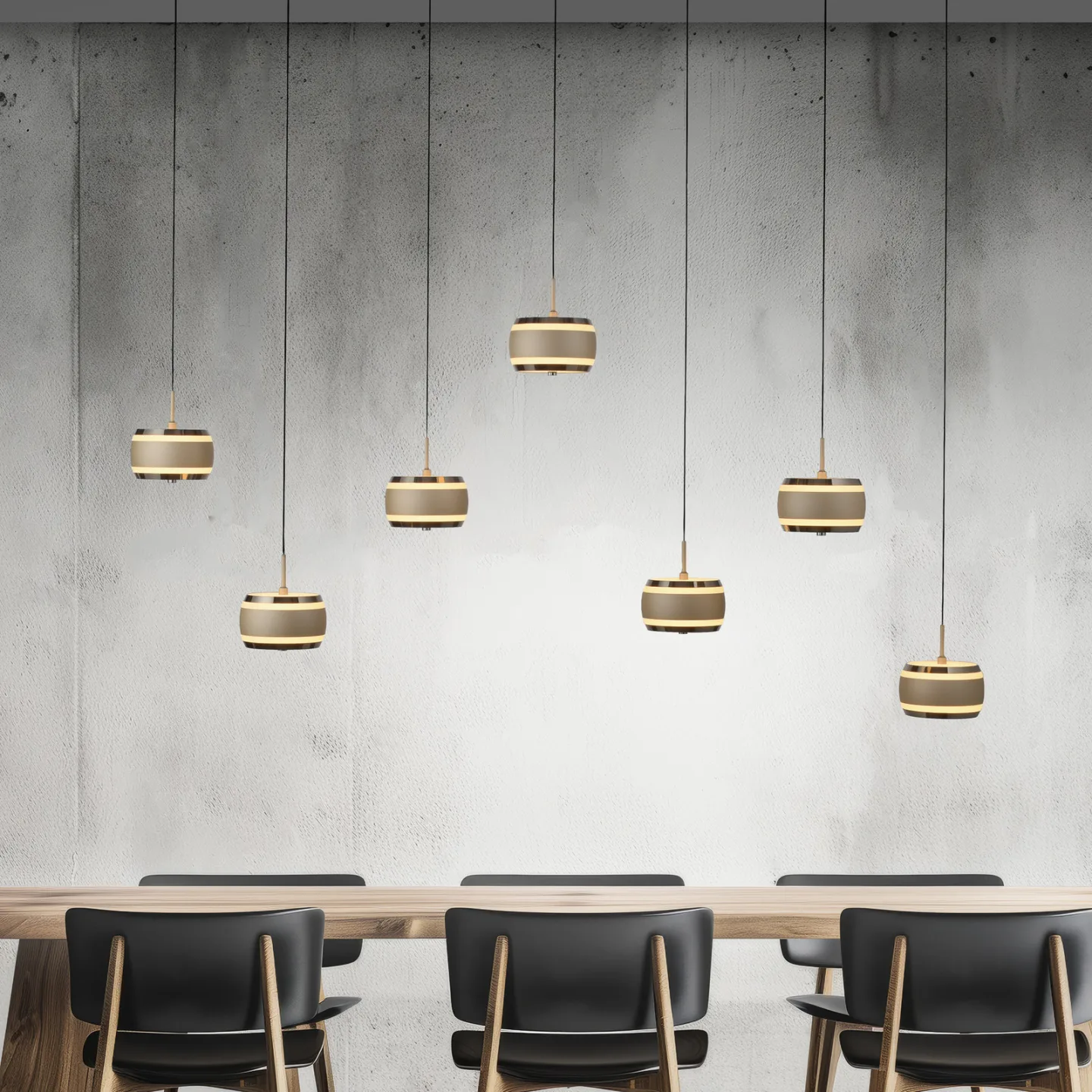 LED-Hängelampe PURE Falling Rings, bronze Länge 132 cm 7-fl. - Wohnzimmer - Modern - Metall - Mehrflammig