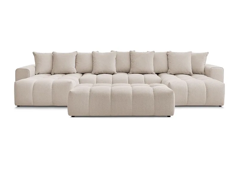 Panorama-Ecksofa mit Hocker BOBOCHIC MONT-BLANC Stoff chiniert beige