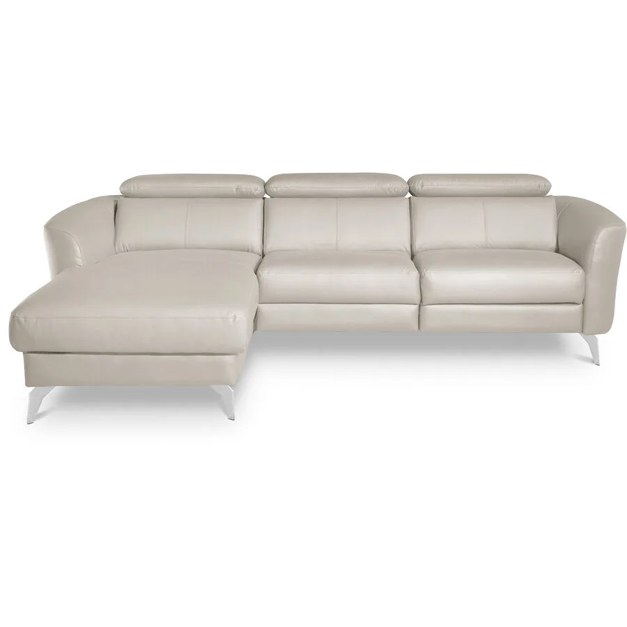 Ecksofa Simba Rechts 100% Echtleder + Korpus Lederlook Eisgrau B 261 T 183 cm