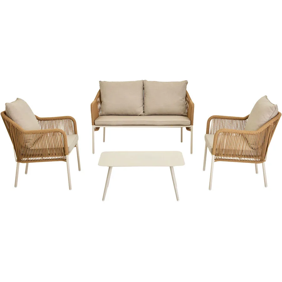 Gartenlounge Liva beige Kunstrattan B 129 T 70 cm