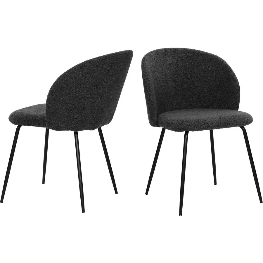 Stuhl 2er-Set Veliora schwarz Bouclé, Metall matt
