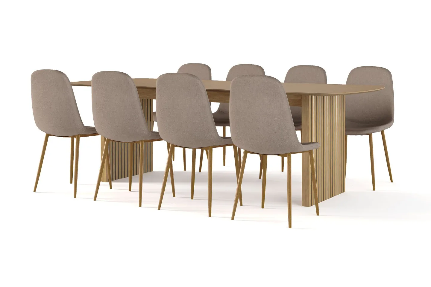 Richeto Matbord 240 cm ek + 8 st Nibe stol brun med ek ben - Natur/Brun