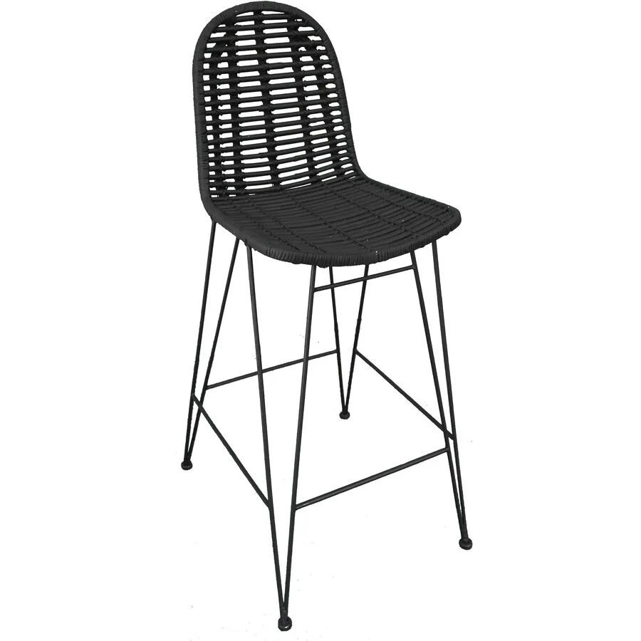 Barhocker Tan schwarz Rattan, Metall H 110 cm