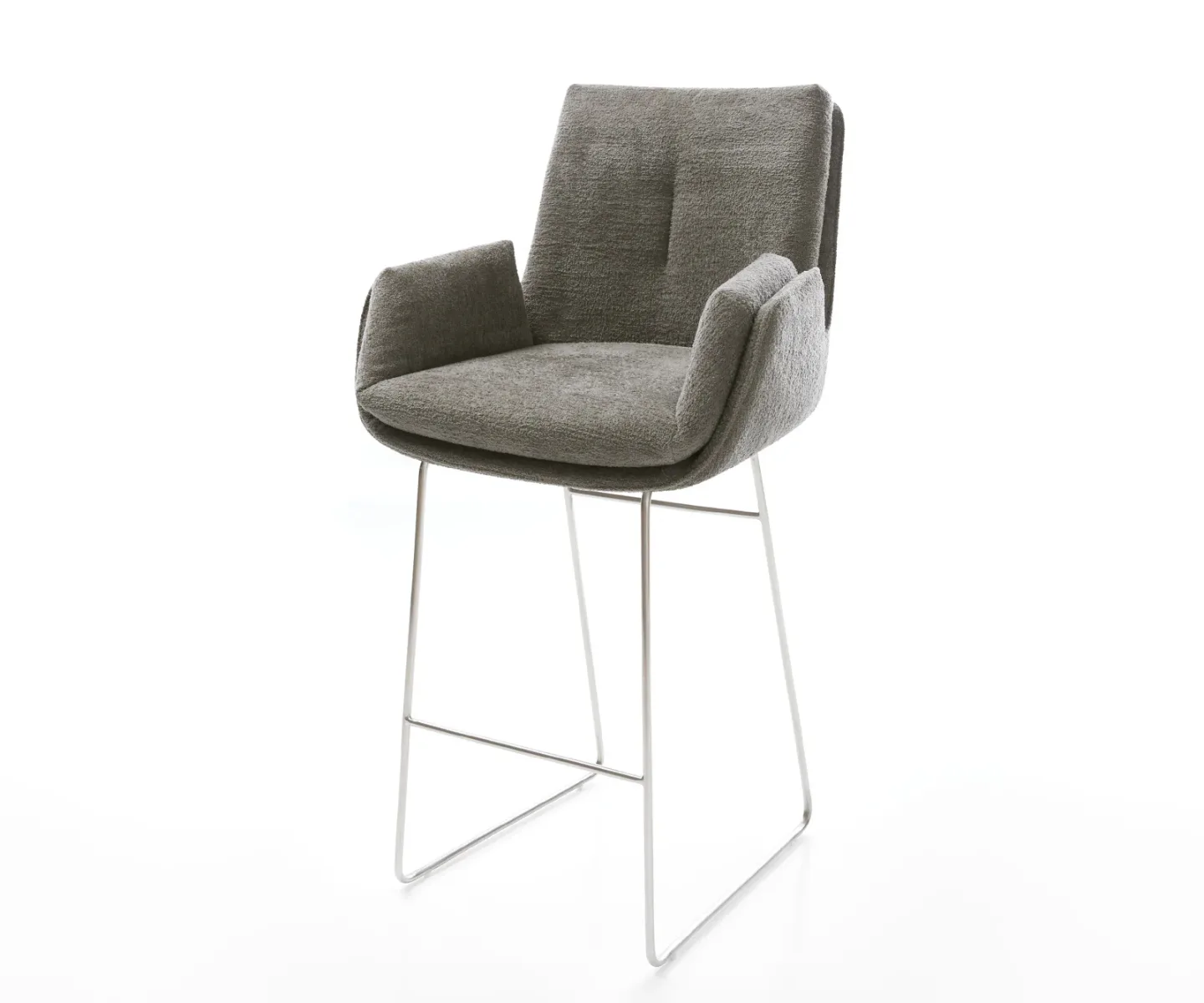 Barstuhl Clea-Flex Bouclé Soft Schlamm Kufengestell Edelstahl Silberfarben