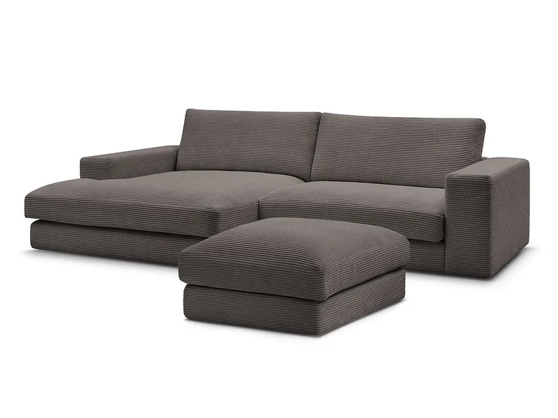 Ecksofa mit Hocker BOBOCHIC LEONARD Cord-Stoff rotbraun
