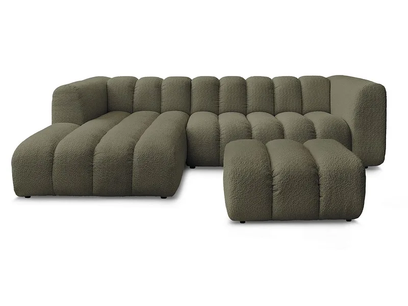 Ecksofa mit Hocker BOBOCHIC TALIA Boucle-Stoff grün