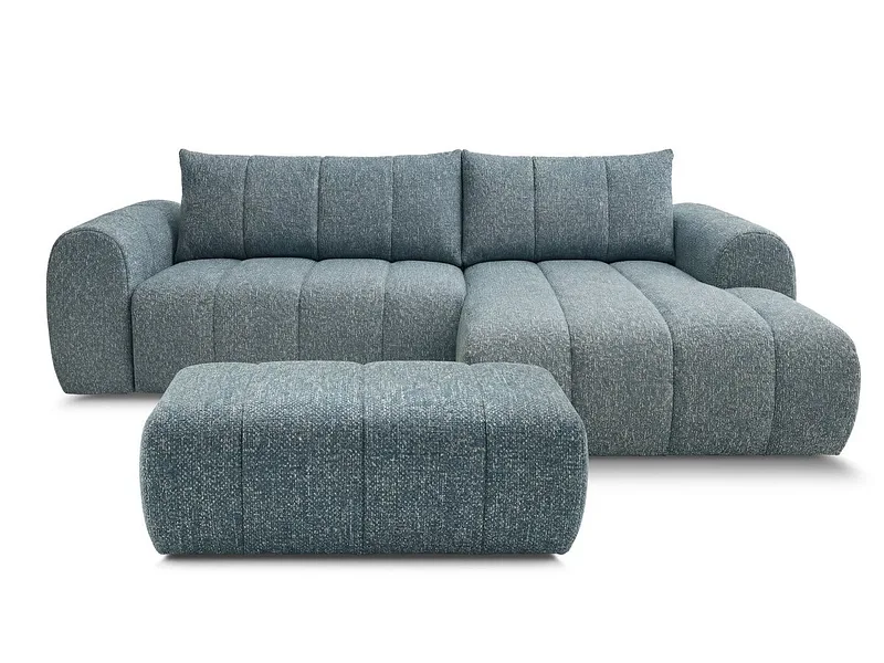 Ecksofa mit Hocker BOBOCHIC NESTY Stoff chiniert blau