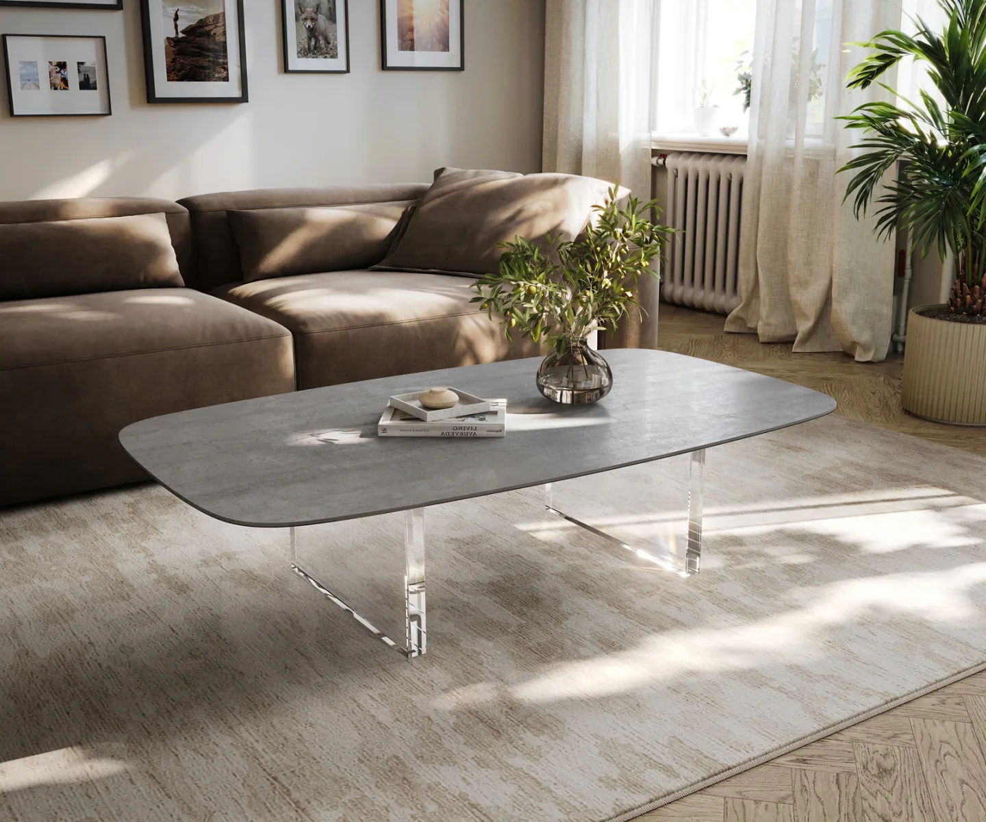 Couchtisch Edge Boot 140x80 cm Keramik Beton Grau Lumia Acryl