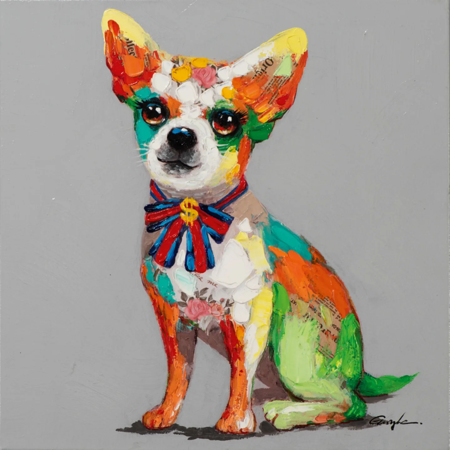 image LAND Gemälde Bunter Chihuahua mit Schleife | Schubiger Möbel