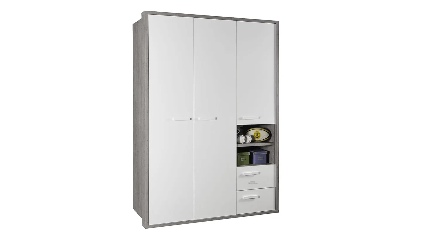 Kleiderschrank betonoptik - weiß - 154 cm - MIPIACE