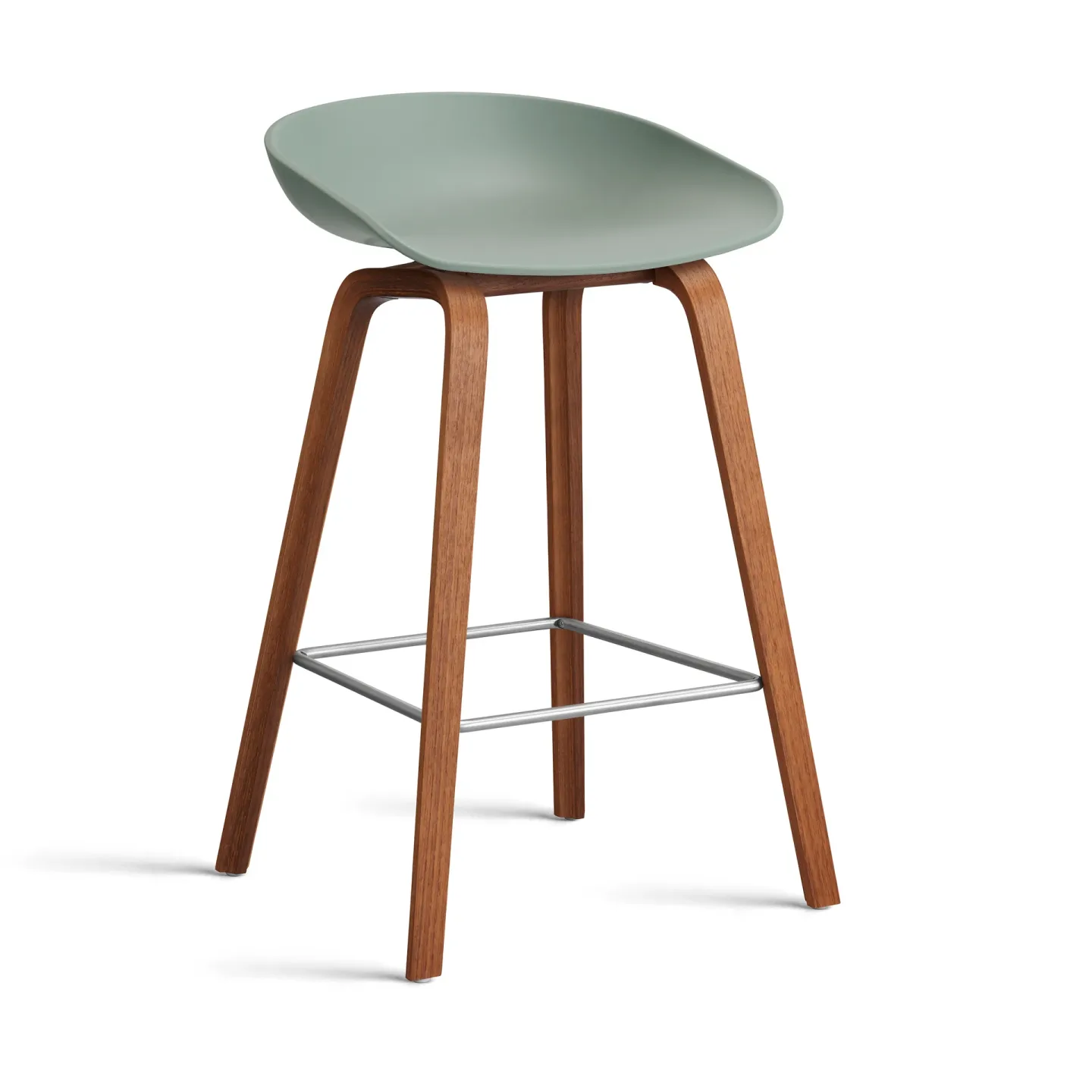 HAY About a Stool 32 Low Barhocker Walnussgestell 2.0 Fall green-Edelstahlstütze