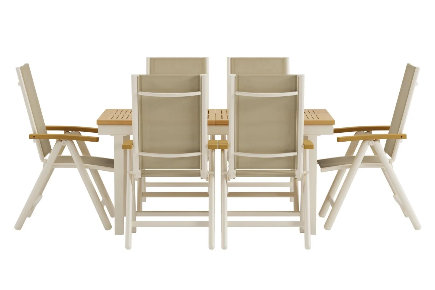 Panama Gartenset Tisch mit Auszug 90x160 cm Natur 6 Stühle beige.