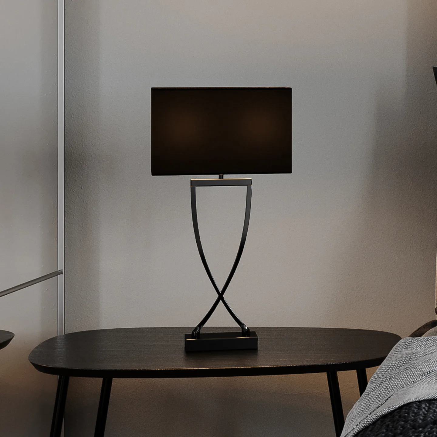 Omega Bordlampe Black/Chrome - By Rydéns - Stue - Moderne - Stoff / Tekstil - Med skjerm