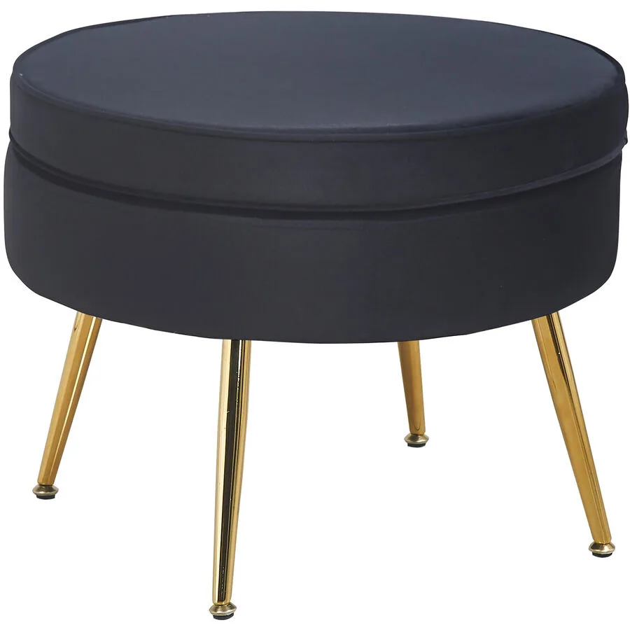 Hocker Khloe Schwarz, Gold Samt, Metall B 52 H 41 cm