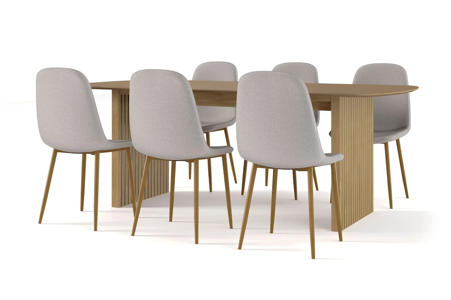 Richeto Matbord 210 cm ek + 6 st Nibe stol grå med ek ben - Natur/Grå