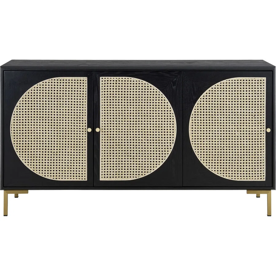 Sideboard Aleeke Schwarz, Natur Esche, Rattan B 136 H 75 cm