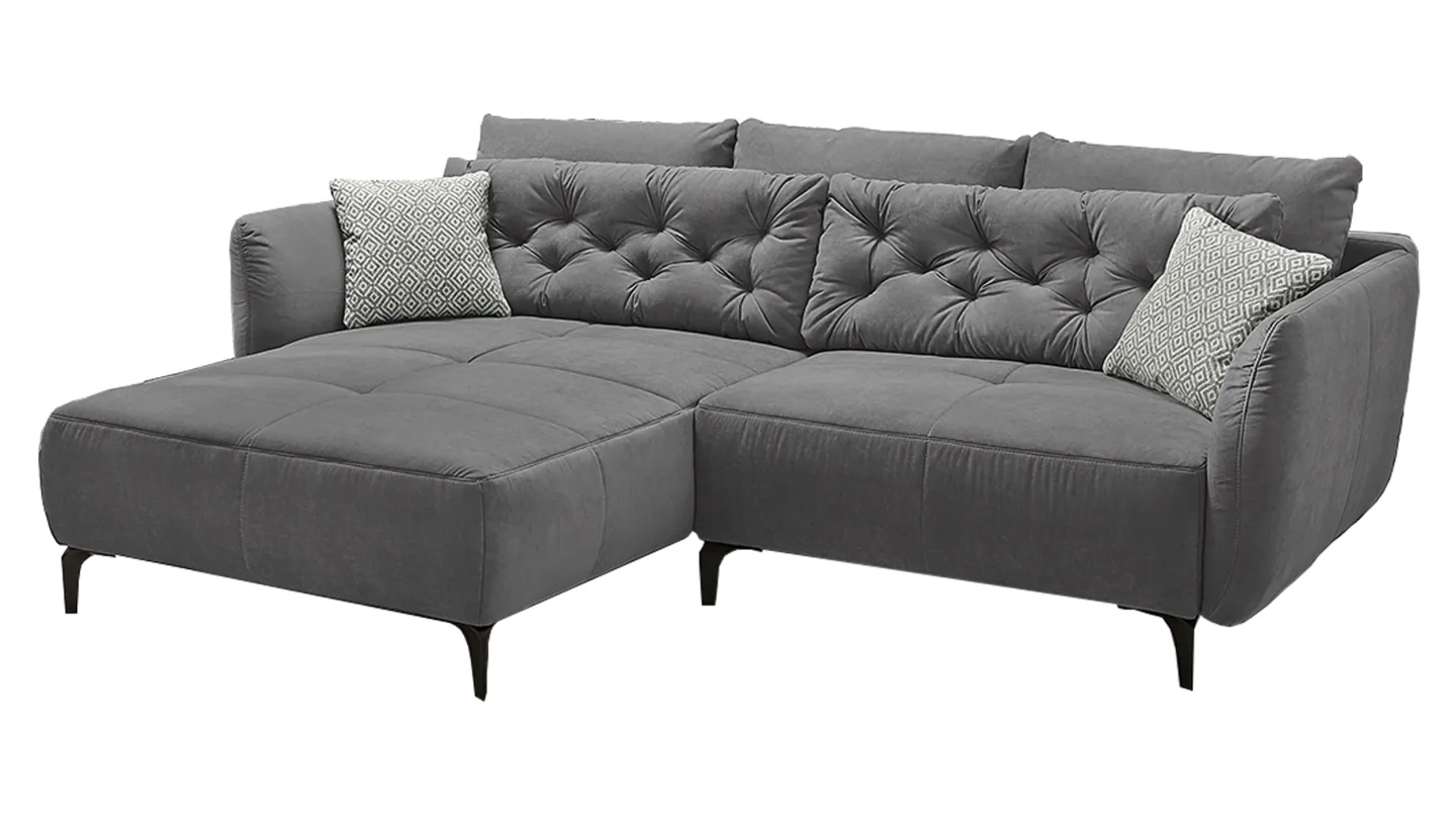 Ecksofa grau Veloursbezug 251 x 186 cm - SALO