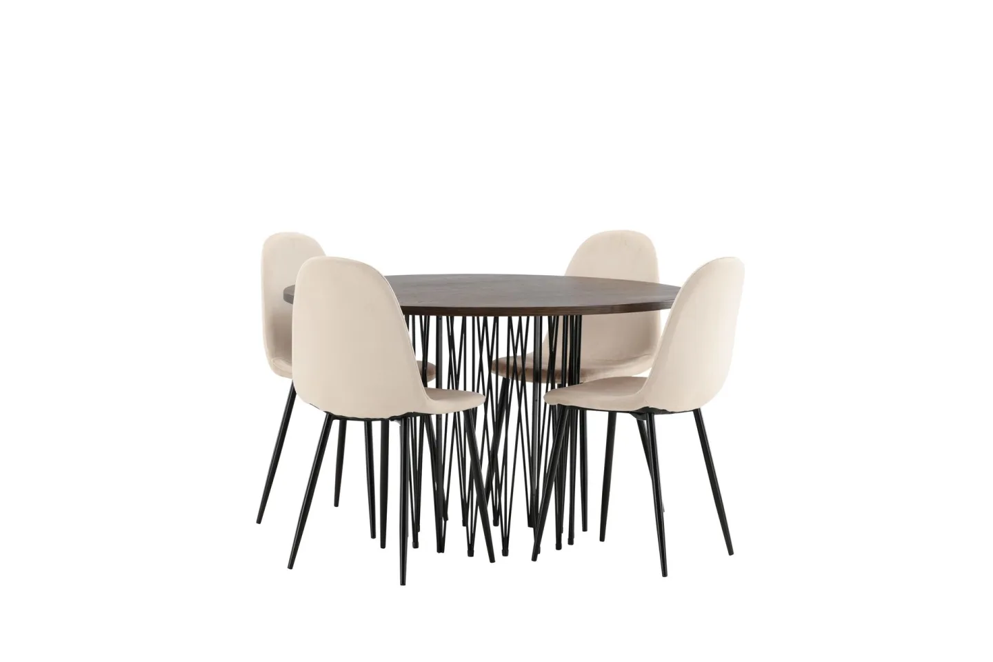 Matgrupp Alismo 120 cm Rund med 4 Nicci stolar - Beige