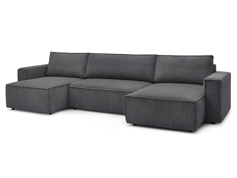 Panorama-Ecksofa mit Hocker BOBOCHIC NIHAD Cord-Stoff dunkelgrau