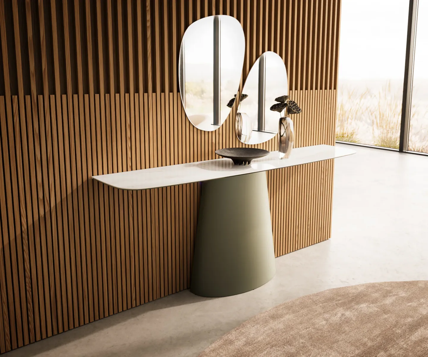 Konsolentisch Edge Boot 180x40 cm Keramik Onyx Champagne Conos Metall Effektfinish Titan