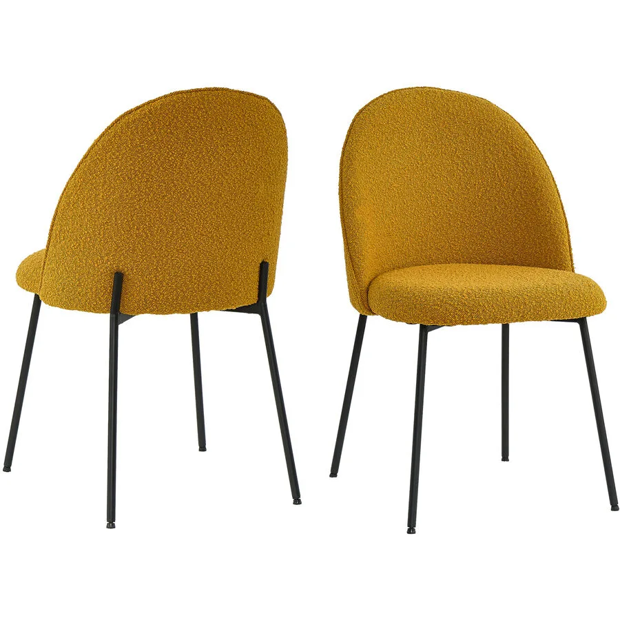 Stuhl 2er-Set Aloha senfgelb Metall, Bouclé Optik