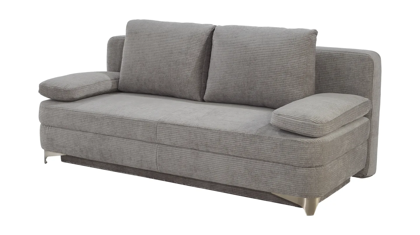 Schlafsofa Cord mit Bettkasten grau 204 cm - NOAH