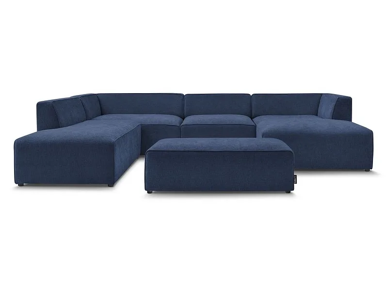 Panorama-Ecksofa mit Hocker BOBOCHIC MEGEVE Stoff mit Textur dunkelblau
