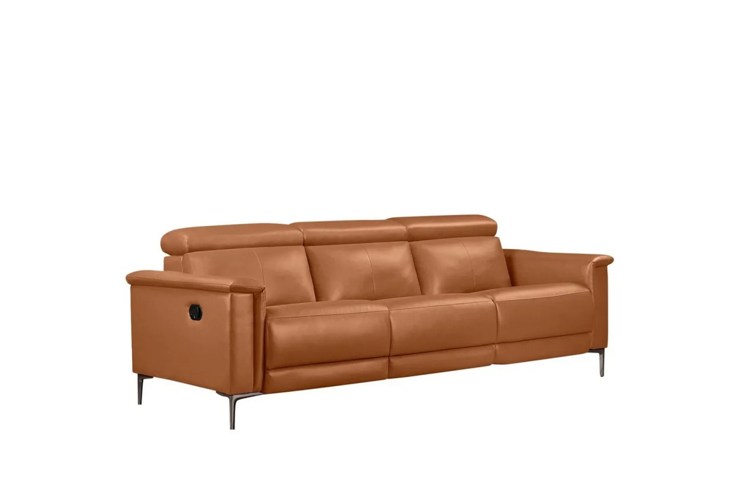 3-sitssoffa Lund Cognac, Läder/PU, Manuell vilstol - Cognac, Läder/PU, Manuell vilstol