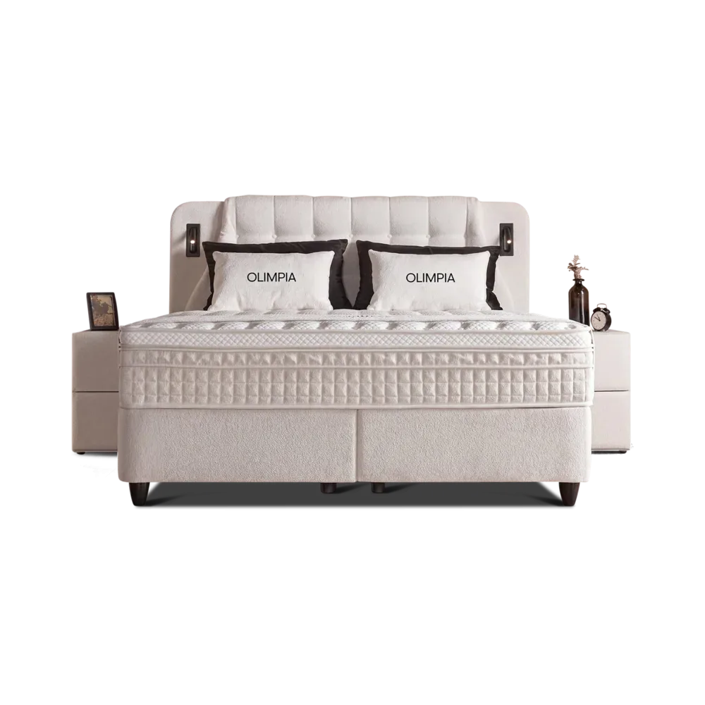 Premium Boxspringbett 160×200 komplett mit Matratze, Topper & Bettkasten, Bouclé Beige, Olimpia