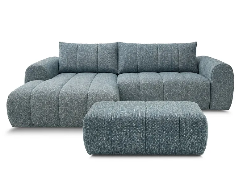 Ecksofa mit Hocker BOBOCHIC NESTY Stoff chiniert blau