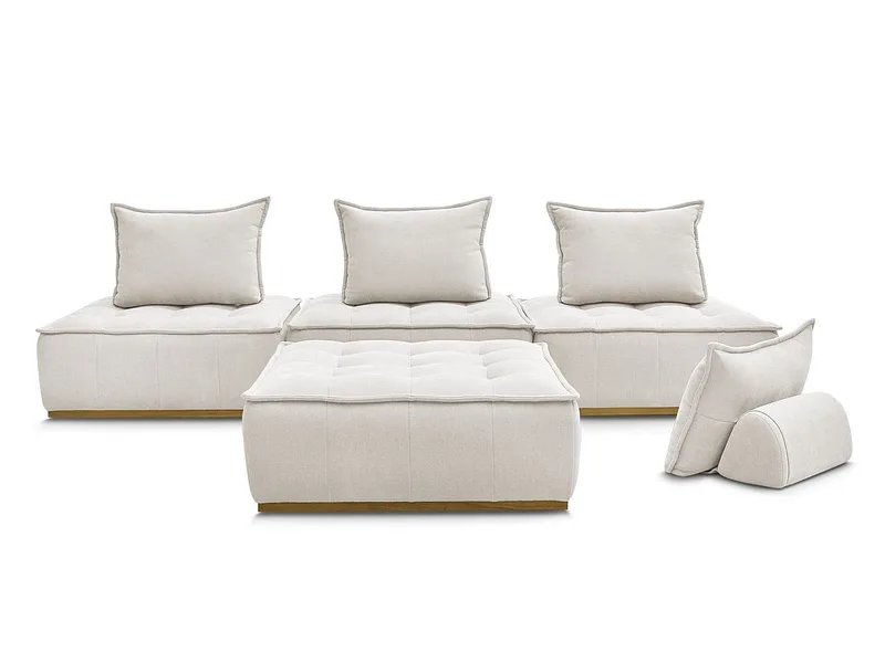 3er Sofa mit Hocker BOBOCHIC ELISA Stoff mit Textur weiss