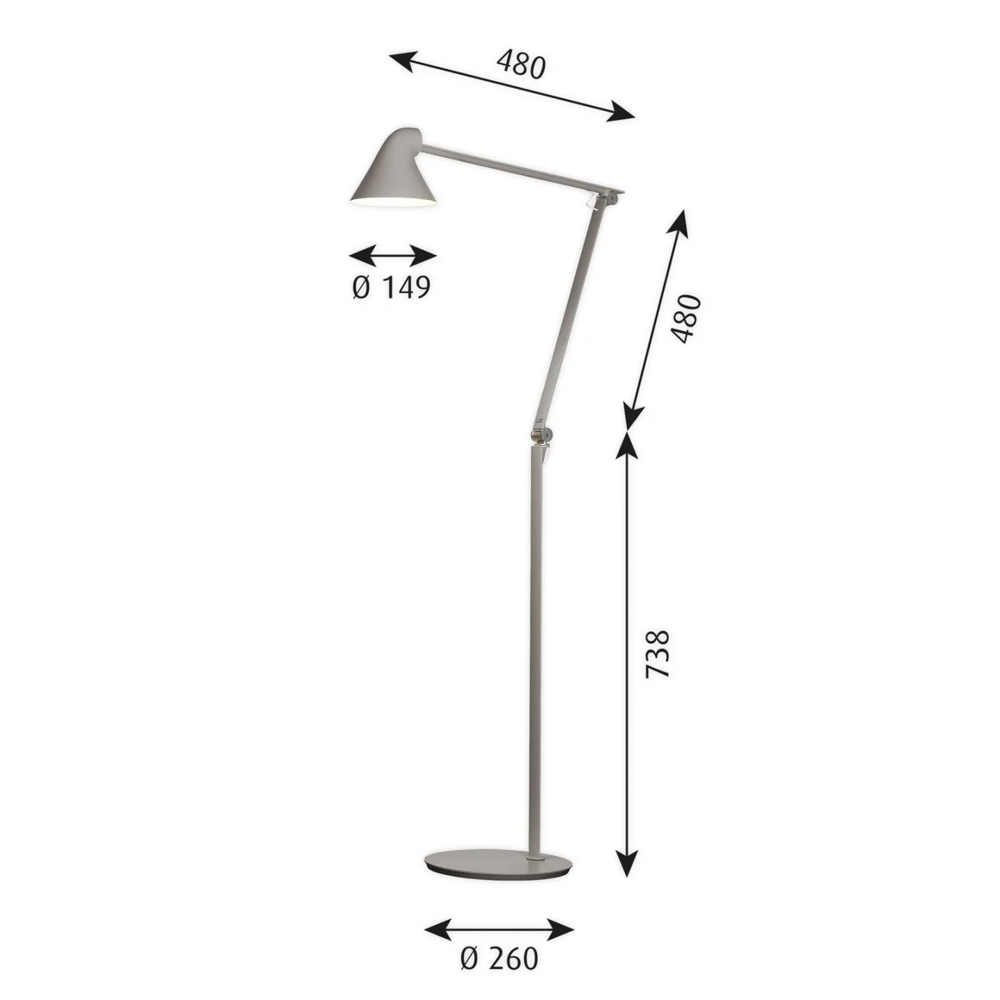 NJP Stehleuchte Hell Grau - Louis Poulsen - Wohnzimmer - Design - Metall - Mit Schirm