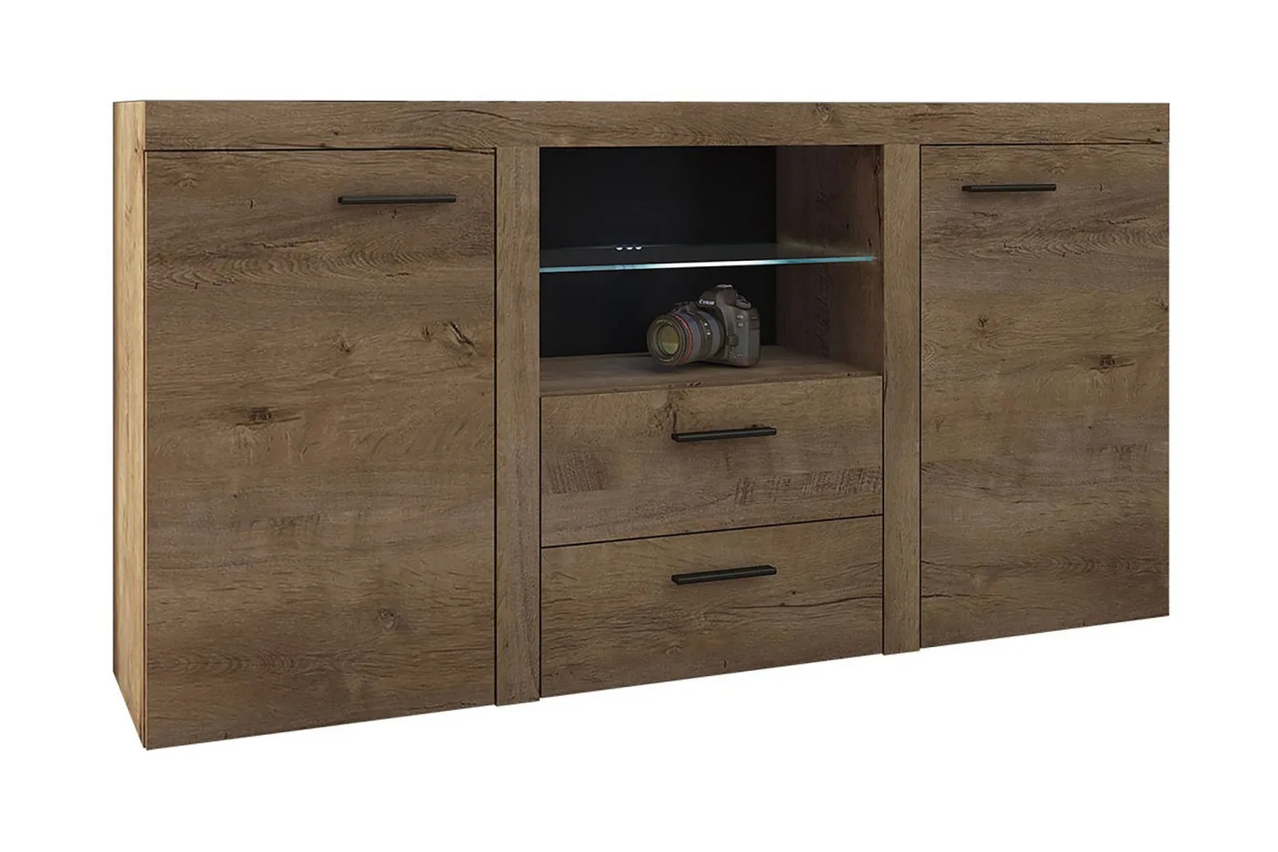 Rumba Skänk 157x40x81 cm - Ek/Vit Led-Belysning