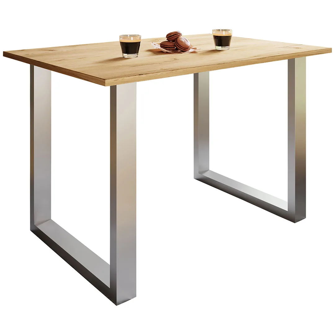 XonaU Esstisch 80x80 Eiche dekor, silberfarben.