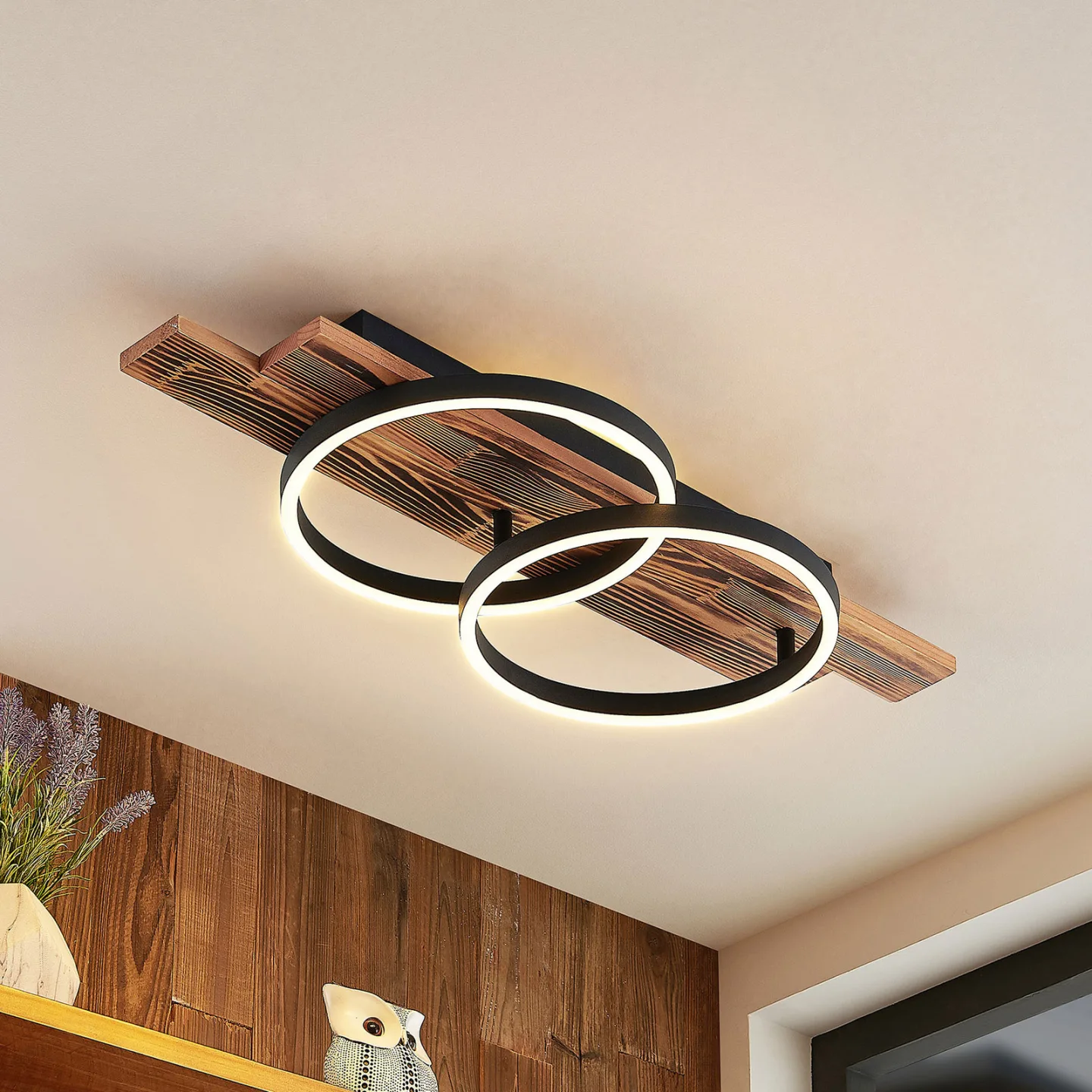 Sentoa LED Plafond Light Wood/Black - Lindby - Vardagsrum - Modern - Trä - Rund