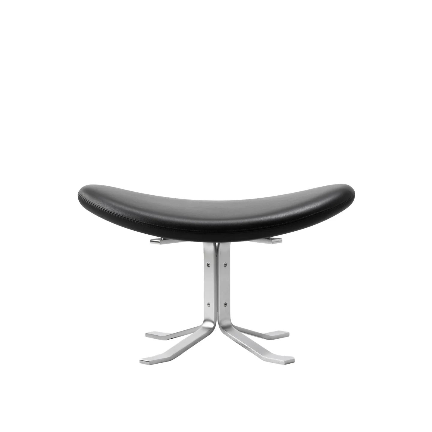 Fredericia Furniture - Corona Ottoman, Brushed Chrome, Leather Cat. 3 Max 98 Black - Fotpallar - Poul M. Volther - Svart - Läder/Metall/Trä/Skum