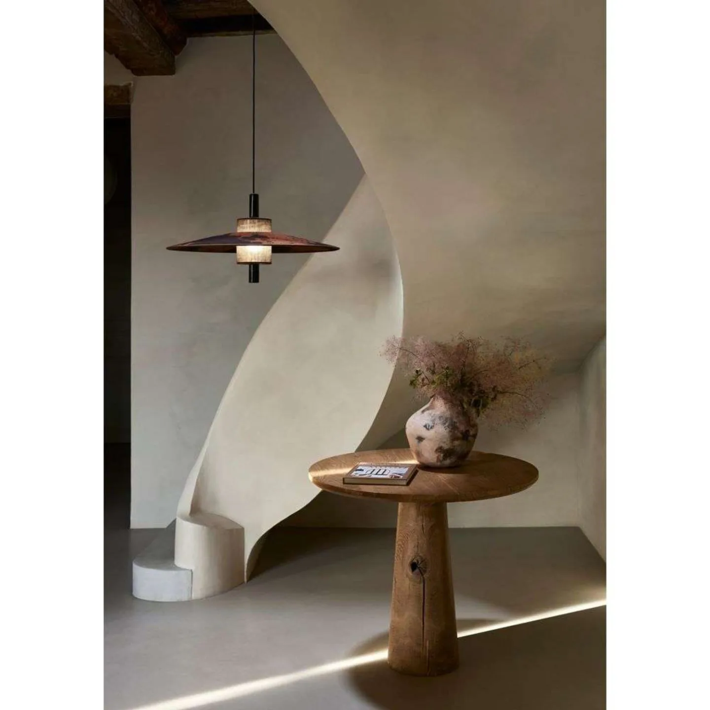 Thésée Pendelleuchte M, terracota, Ø 70 cm - Forestier - Esszimmer - Stoff / Textil - Mit Schirm