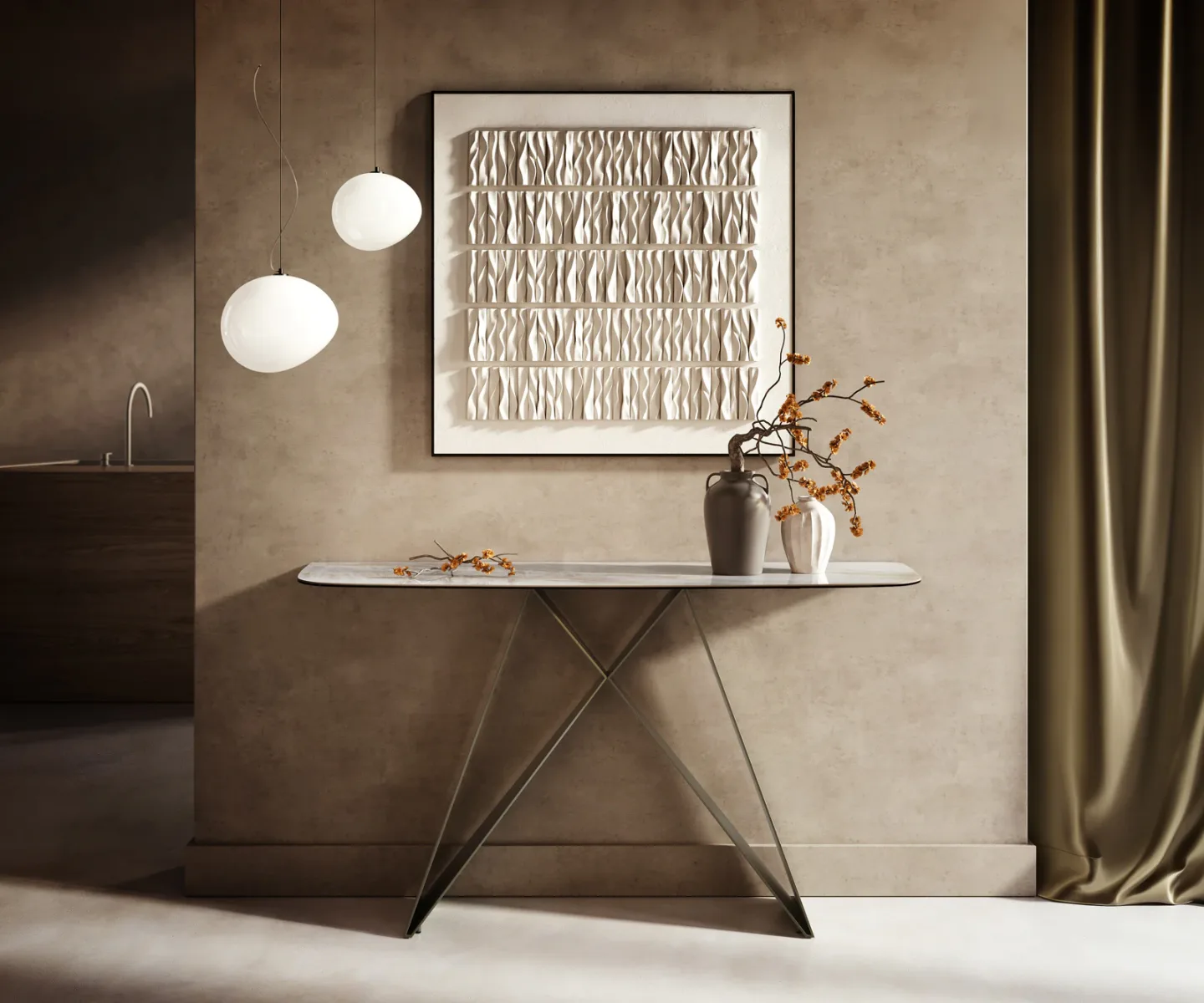 Konsolentisch Edge Boot 140x40 cm Keramik Onyx Pearl Velio Metall Effektfinish Titan