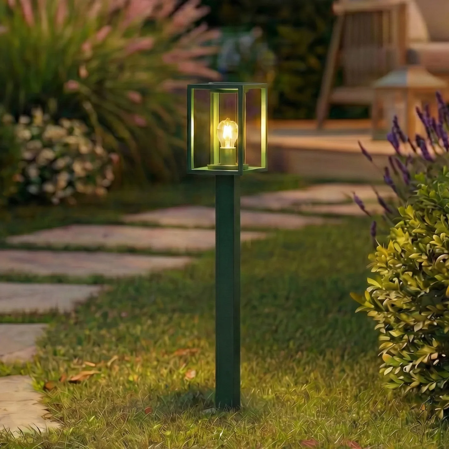 Ferda Wegeleuchte, IP44, E27, 100 cm, grün, Glas - Lucande - Terrasse - Modern - Aluminium - Einflammig