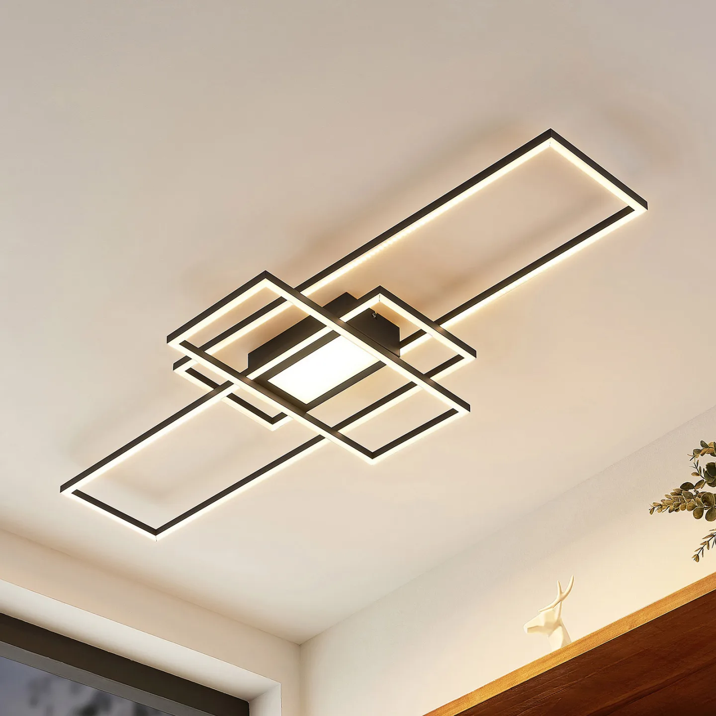 Caitlin LED Deckenleuchte Anthracite - Lindby Caitilin - Wohnzimmer - Modern - Metall - Eckig
